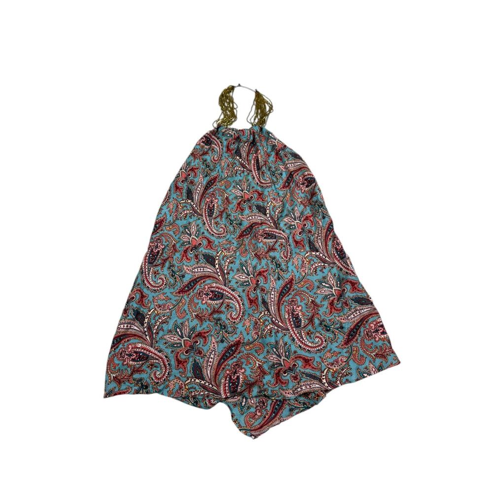 Ruth Womens Size 12 Paisley Floral Silk Scarf Halter Top Beaded Neck